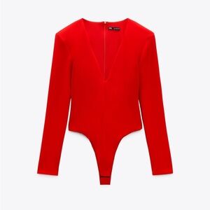 Zara Red Long Sleeve Bodysuit one piece